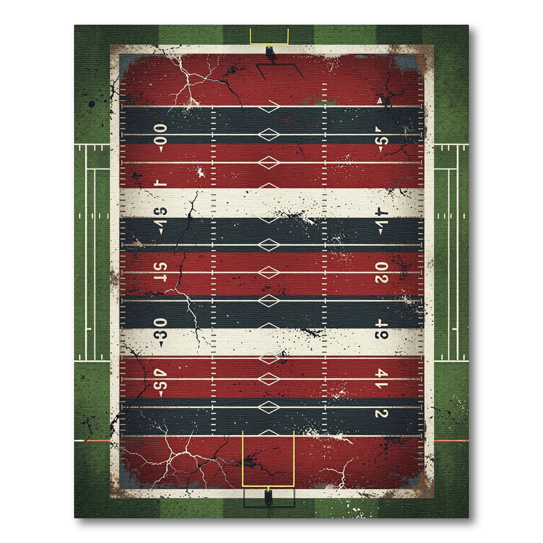 Distressed Crimson Navy American Football Field Rug