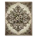 Elegant Baroque Floral Scroll Medallion Rug