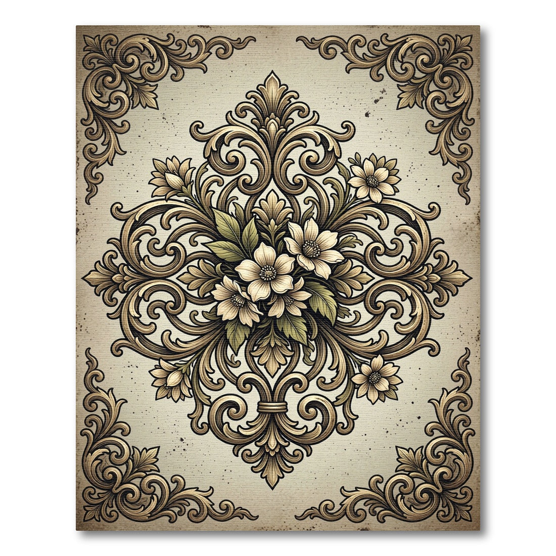 Elegant Baroque Floral Scroll Medallion Rug