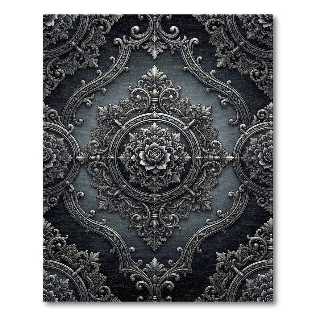 Ornate Gray Floral Damask Rug