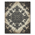 Ornate Charcoal Floral Damask Medallion Rug