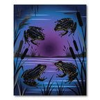 Nocturnal Frog Pond Midnight Blue Illustration Rug
