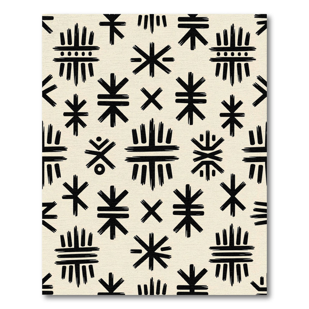 Minimalist Cream Black Abstract Tribal Symbol Rug