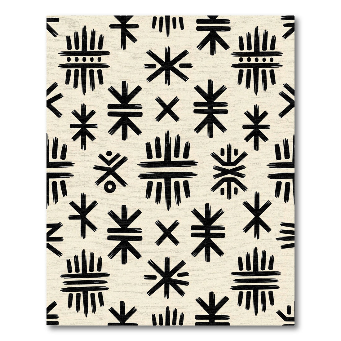 Minimalist Cream Black Abstract Tribal Symbol Rug
