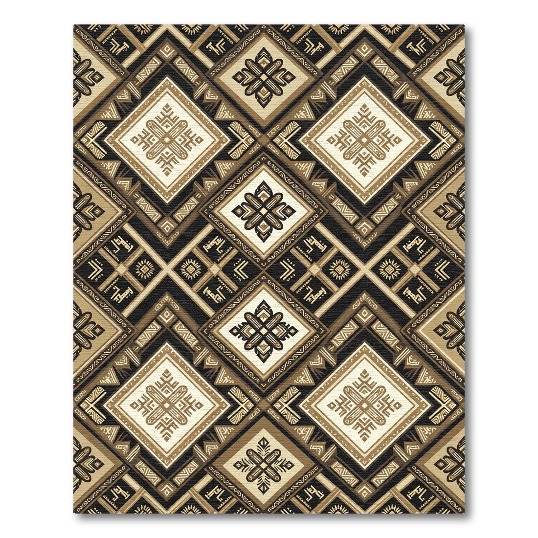 Earthy Geometric Diamond Medallion Rug