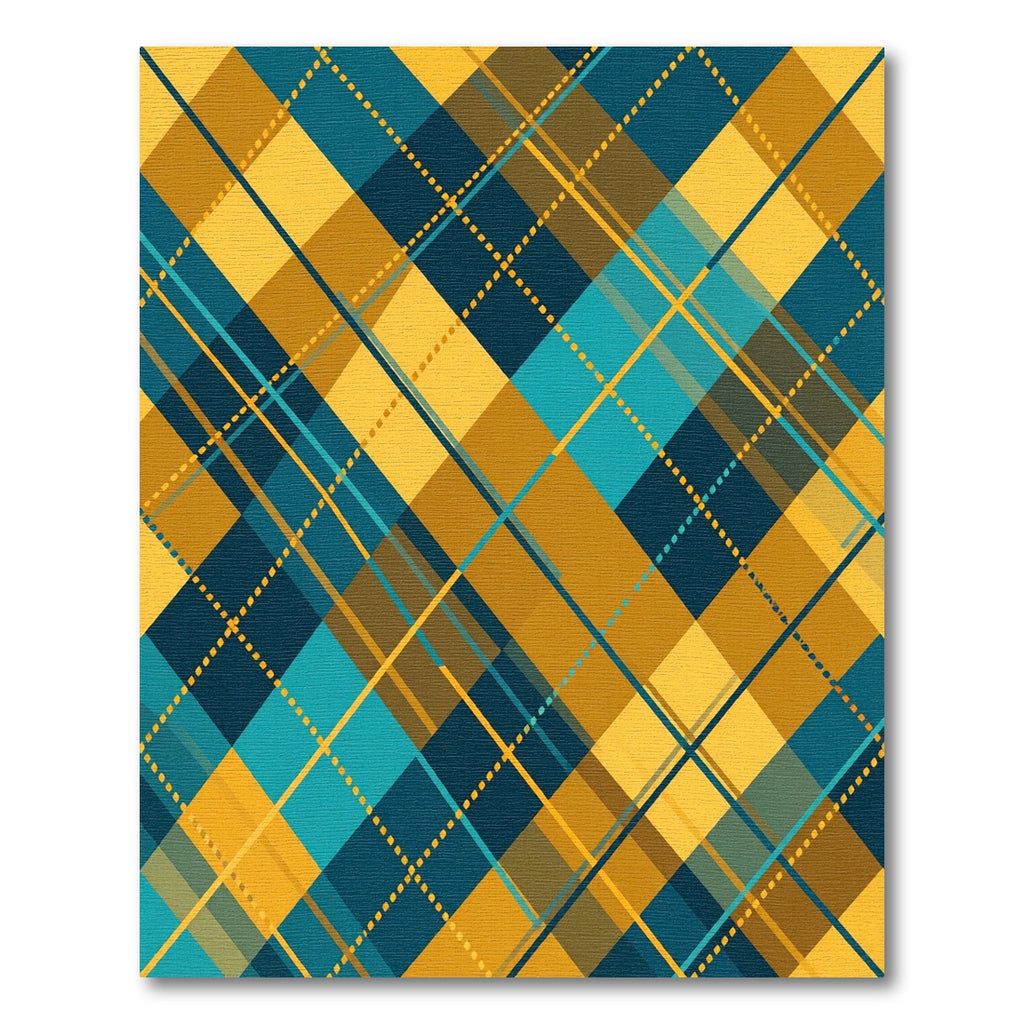 Golden Yellow and Teal Diagonal Plaid Rug