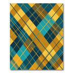 Golden Yellow and Teal Diagonal Plaid Rug