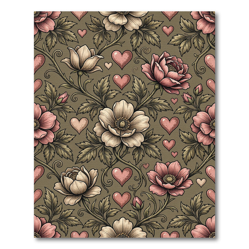 Vintage Pink Floral Heart Vine Rug