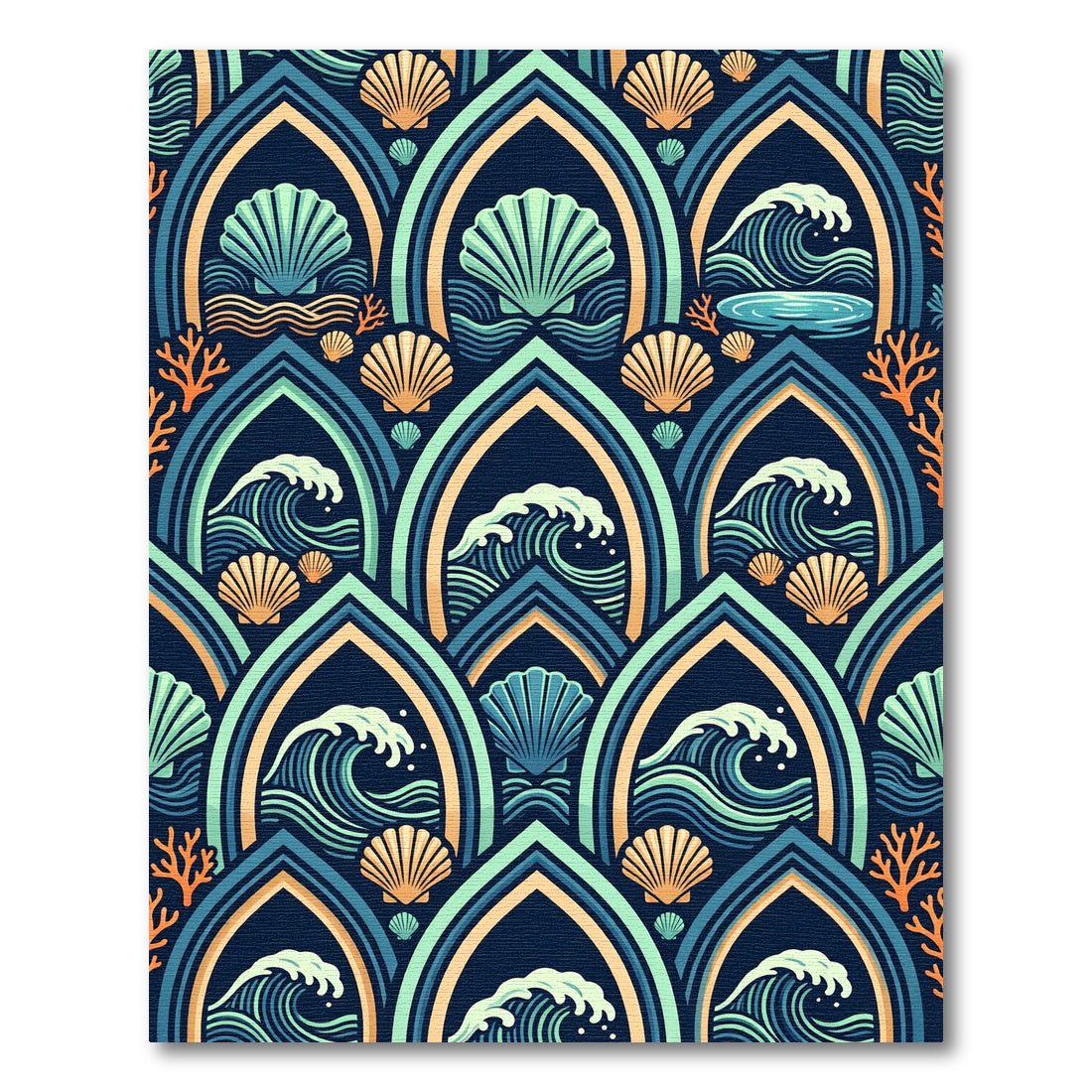 Art Deco Coastal Seashell Ocean Wave Rug