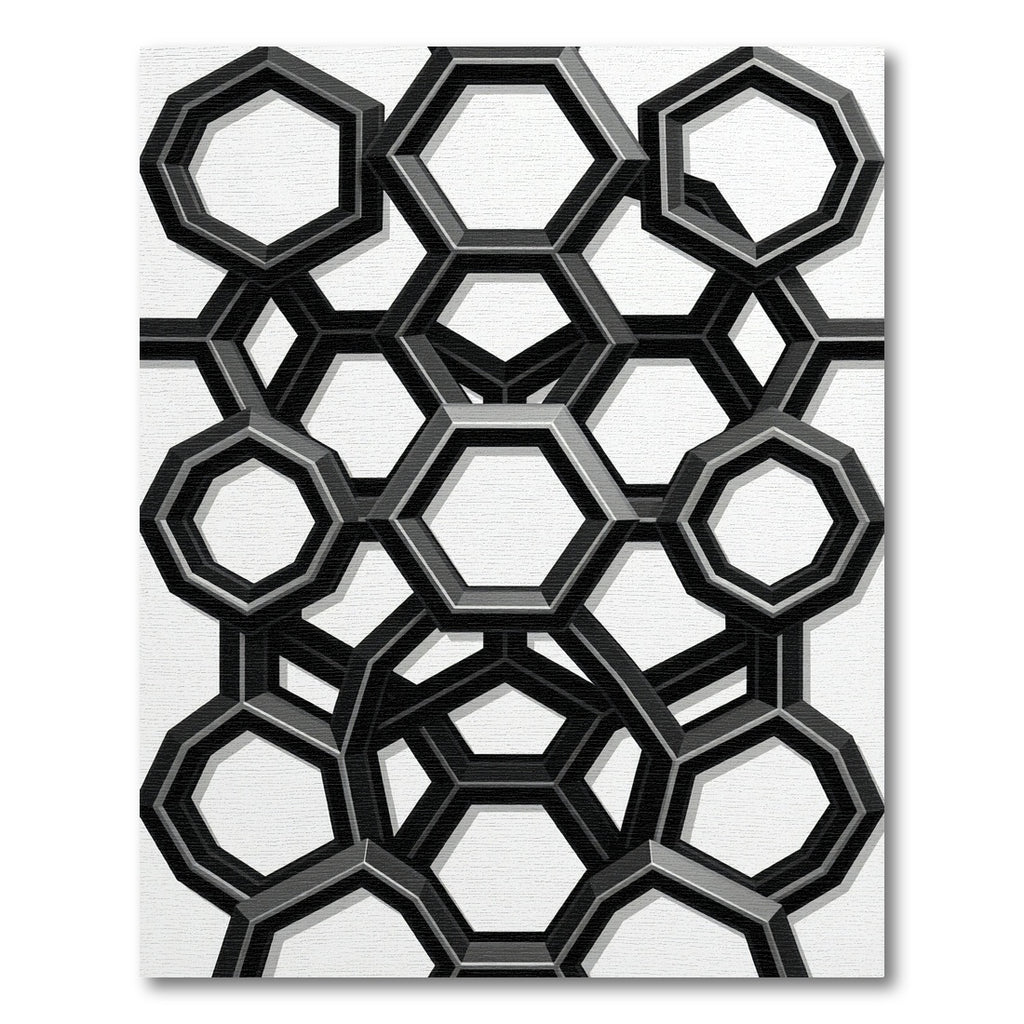 Modern Black Geometric Hexagon Arrangement Rug