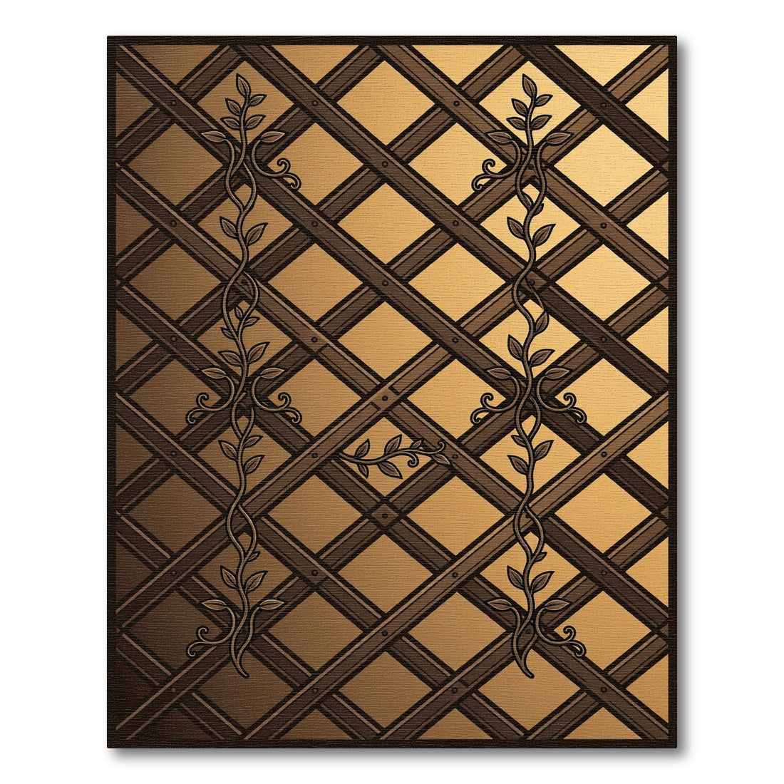 Brown Lattice Vine Medallion Rug