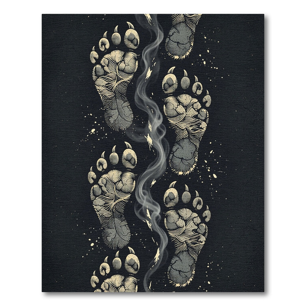 Grayscale Paw Prints Smoke Trails Rug