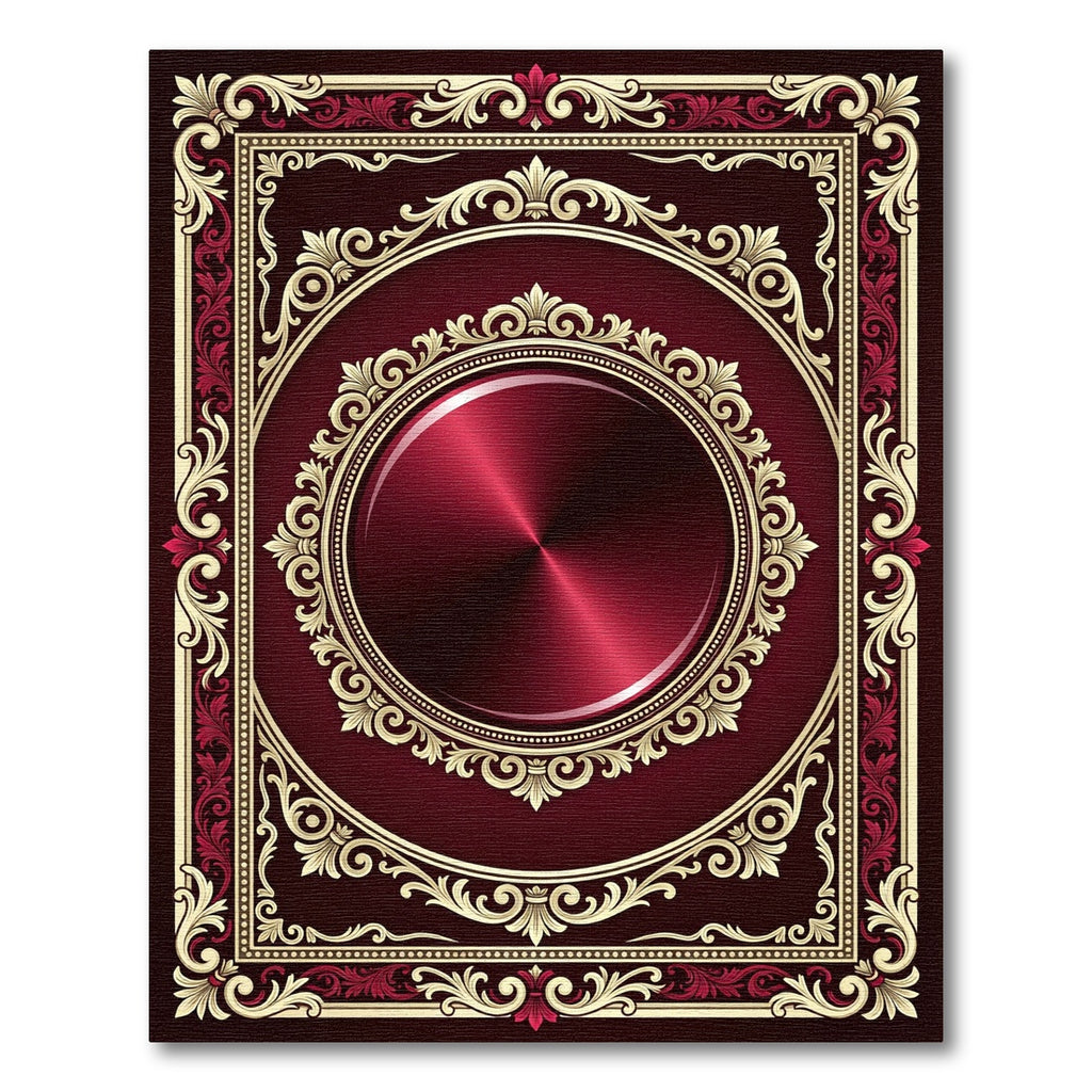 Victorian Red Golden Medallion Frame Rug