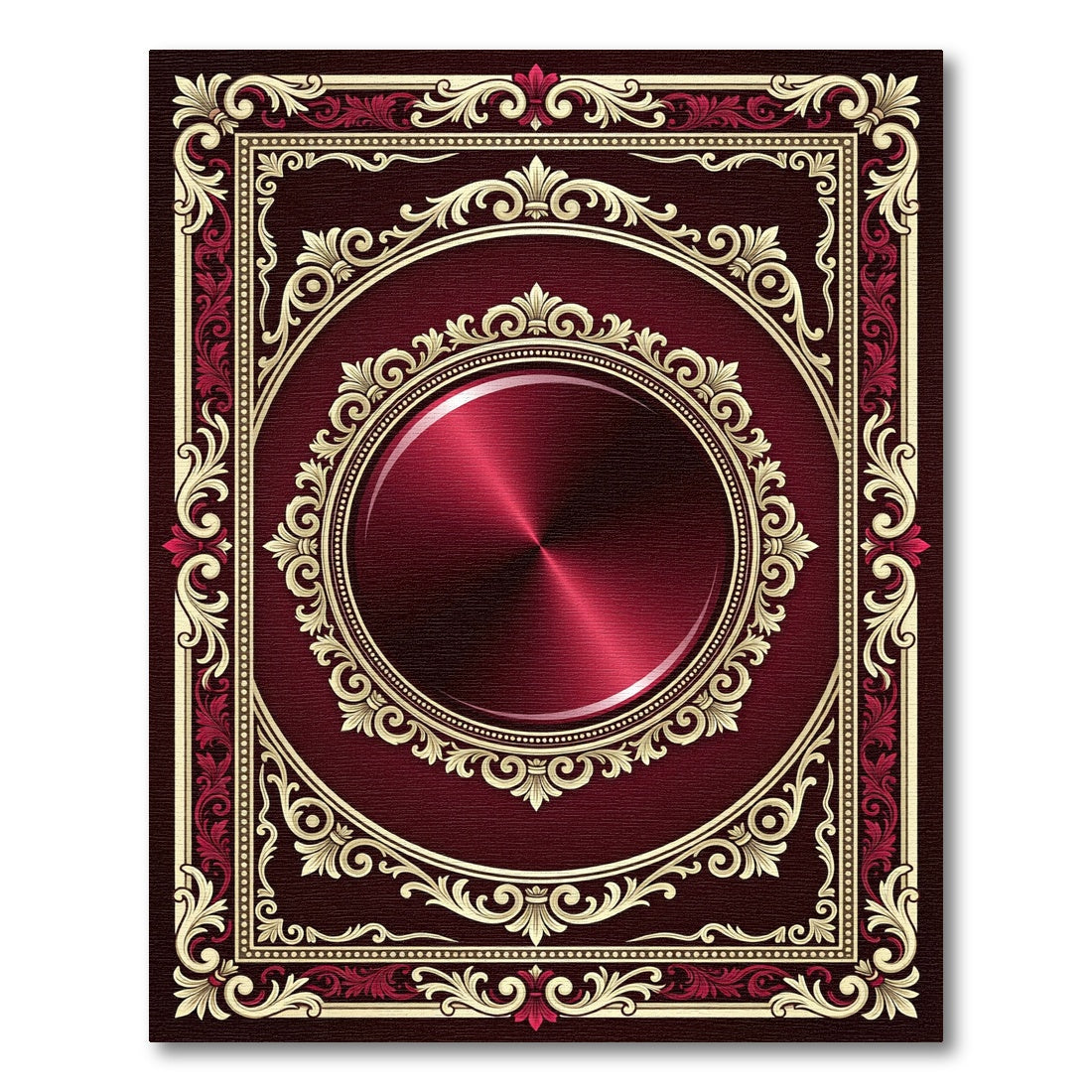 Victorian Red Golden Medallion Frame Rug