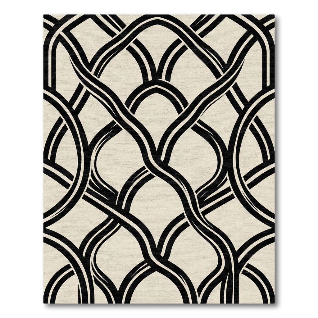Abstract Black and Cream Intertwined Curve Rug