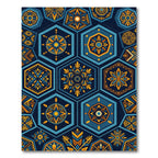 Indigo Gold Geometric Hexagon Mandala Tile Rug