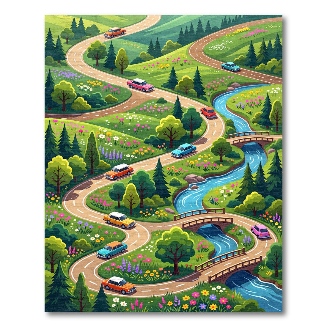 Whimsical Winding Road Forest Landscape Rug