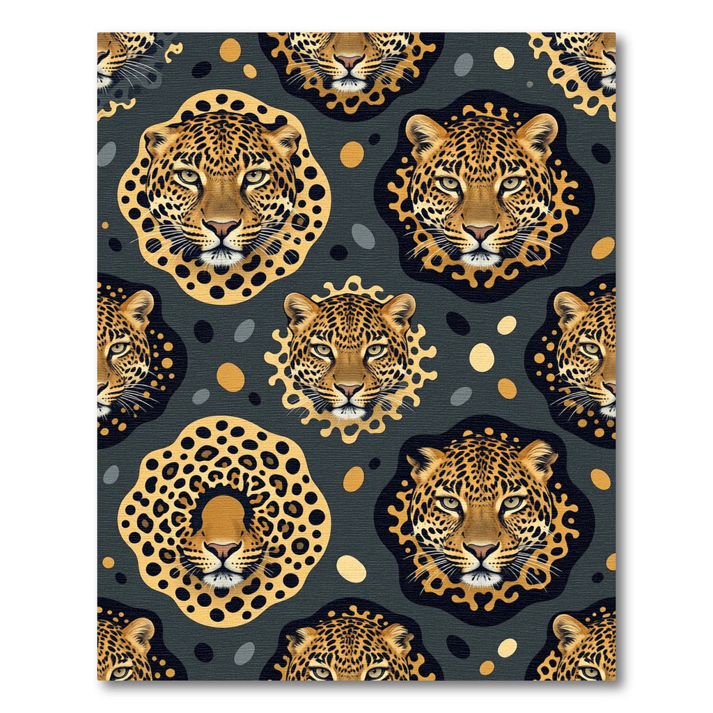Bold Leopard Faces Gold Accents Rug