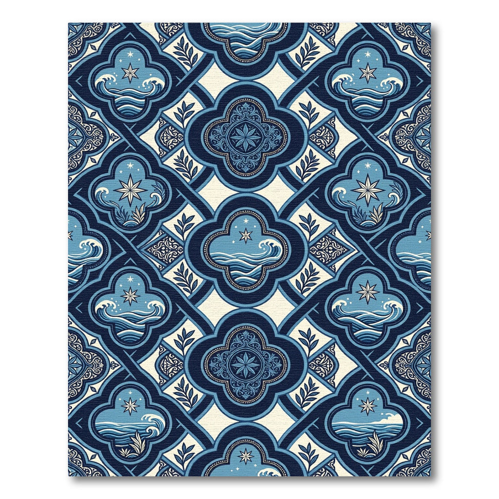 Coastal Nautical Star Wave Quatrefoil Rug