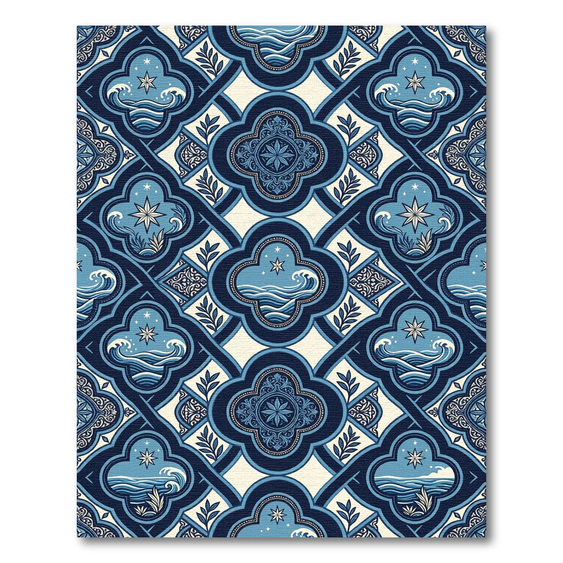 Coastal Nautical Star Wave Quatrefoil Rug