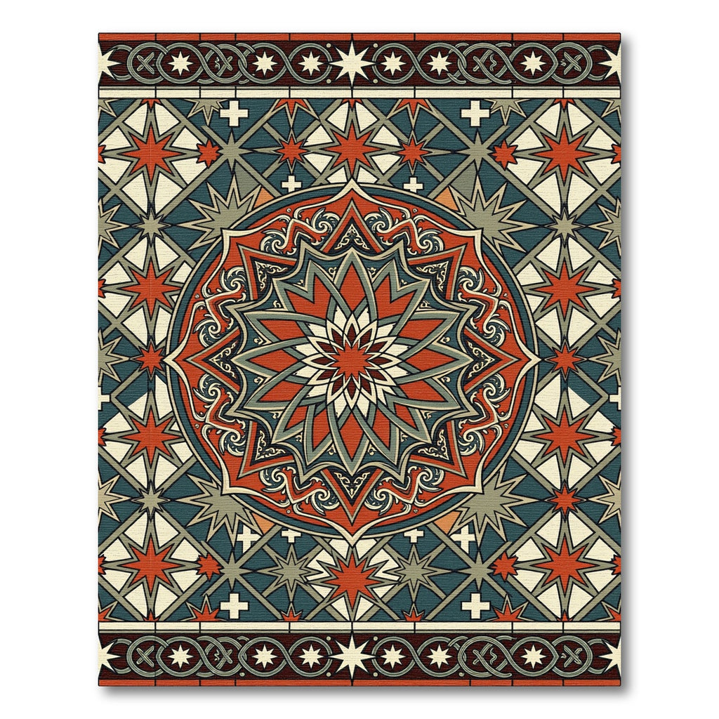 Art Deco Crimson Star Geometric Medallion Rug