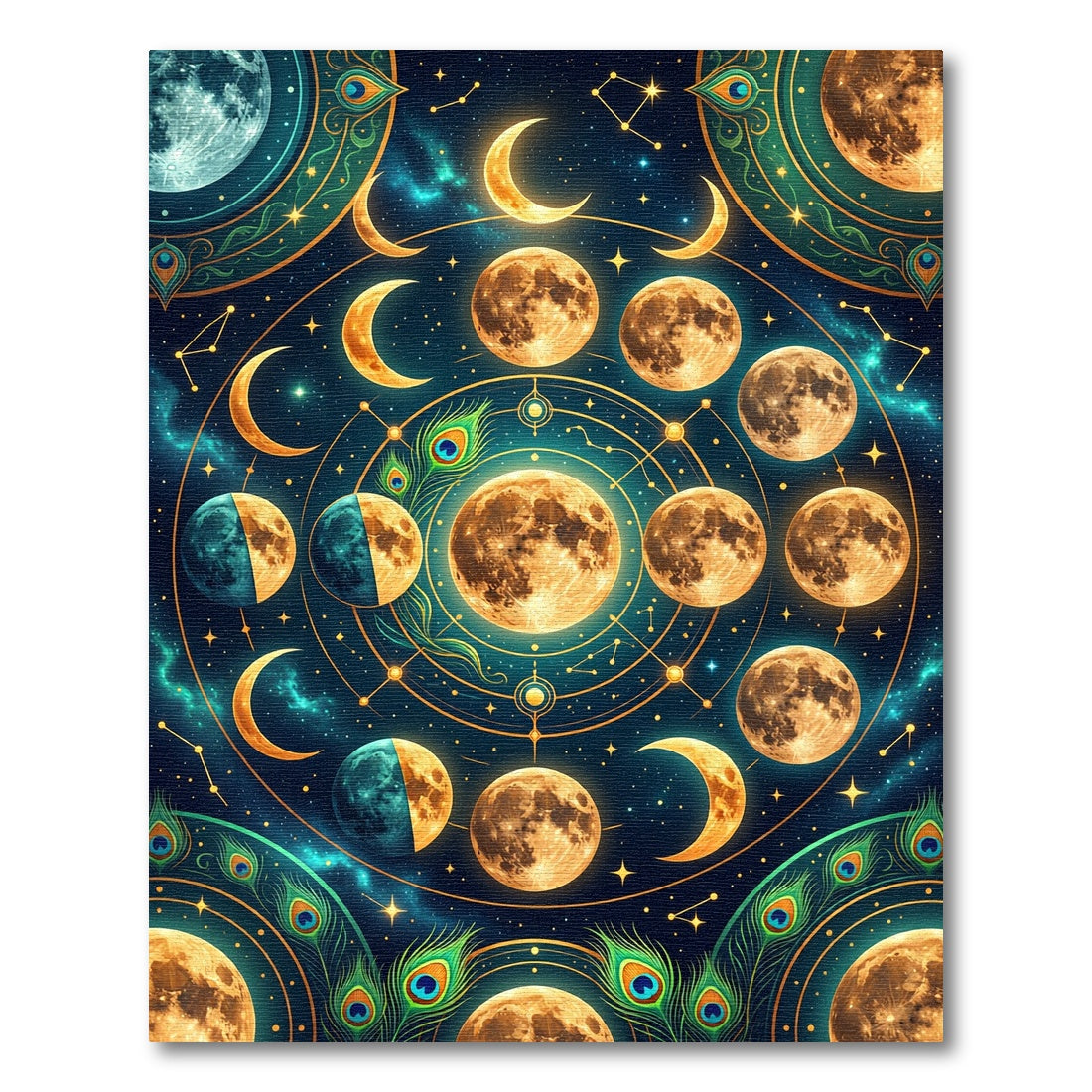 Celestial Lunar Orbit Peacock Feather Art Rug