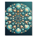 Coastal Teal Shell Starfish Mandala Rug
