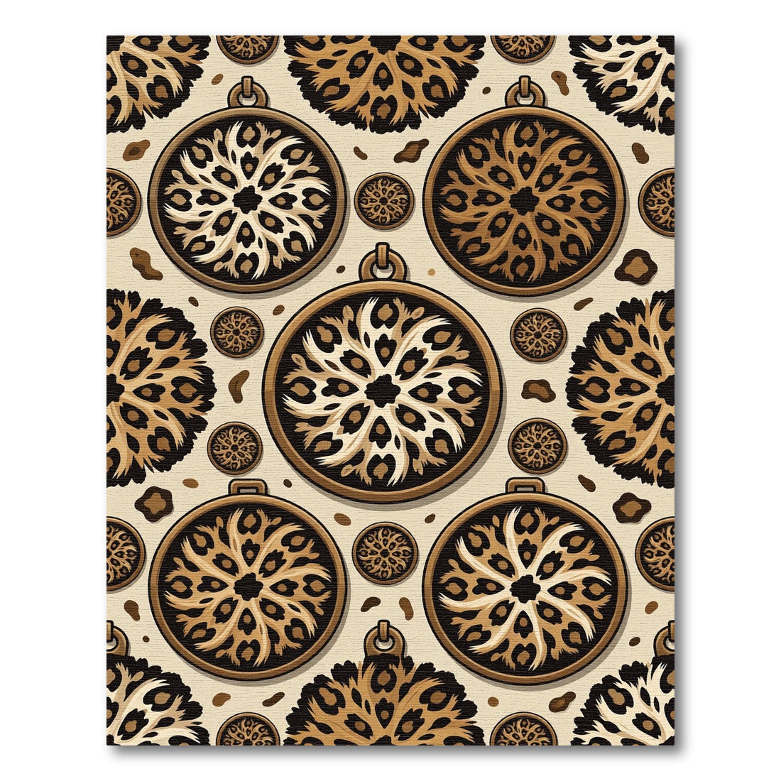 Leopard Medallion Round Ornate Rug