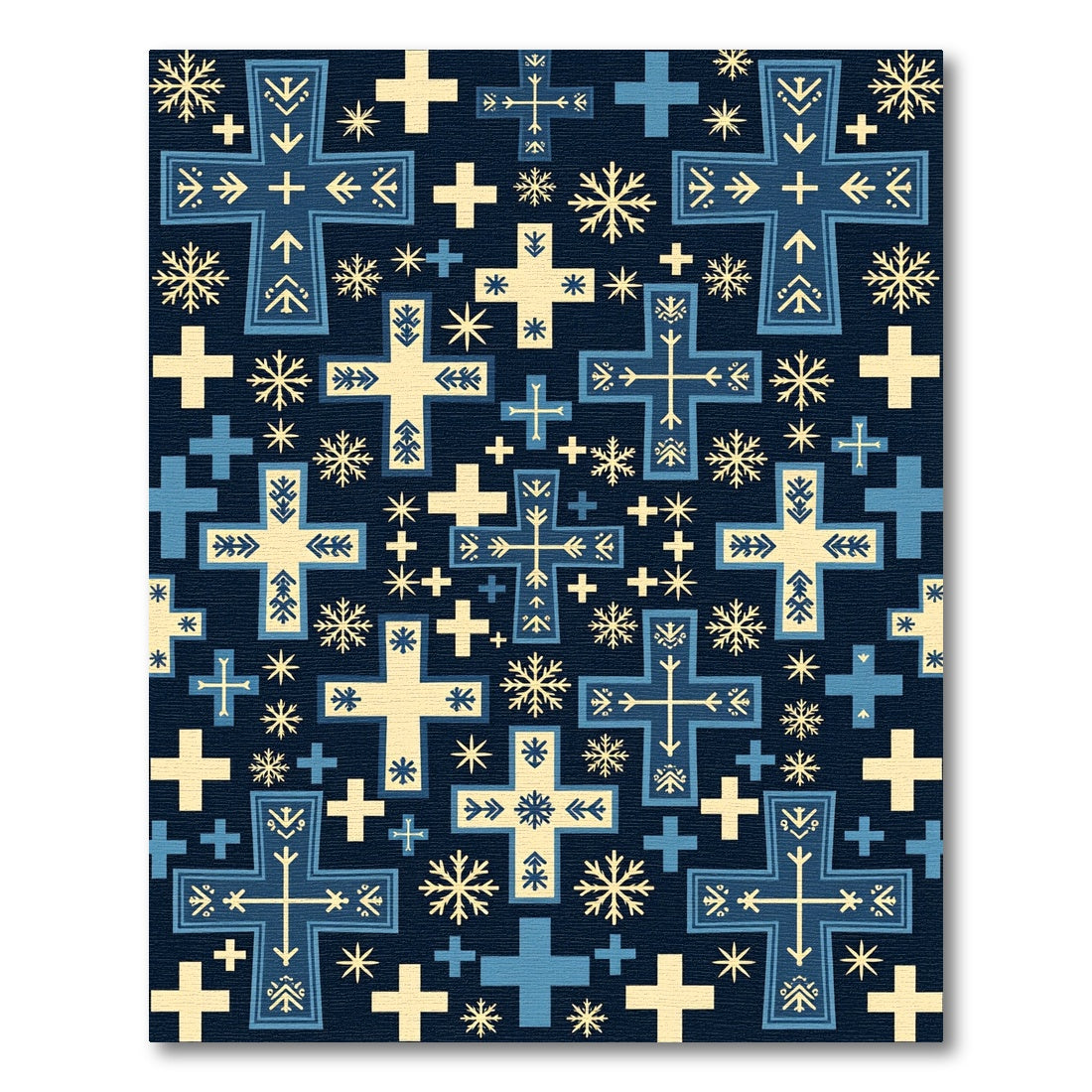 Navy Blue And Cream Cross Snowflake Pattern Rug