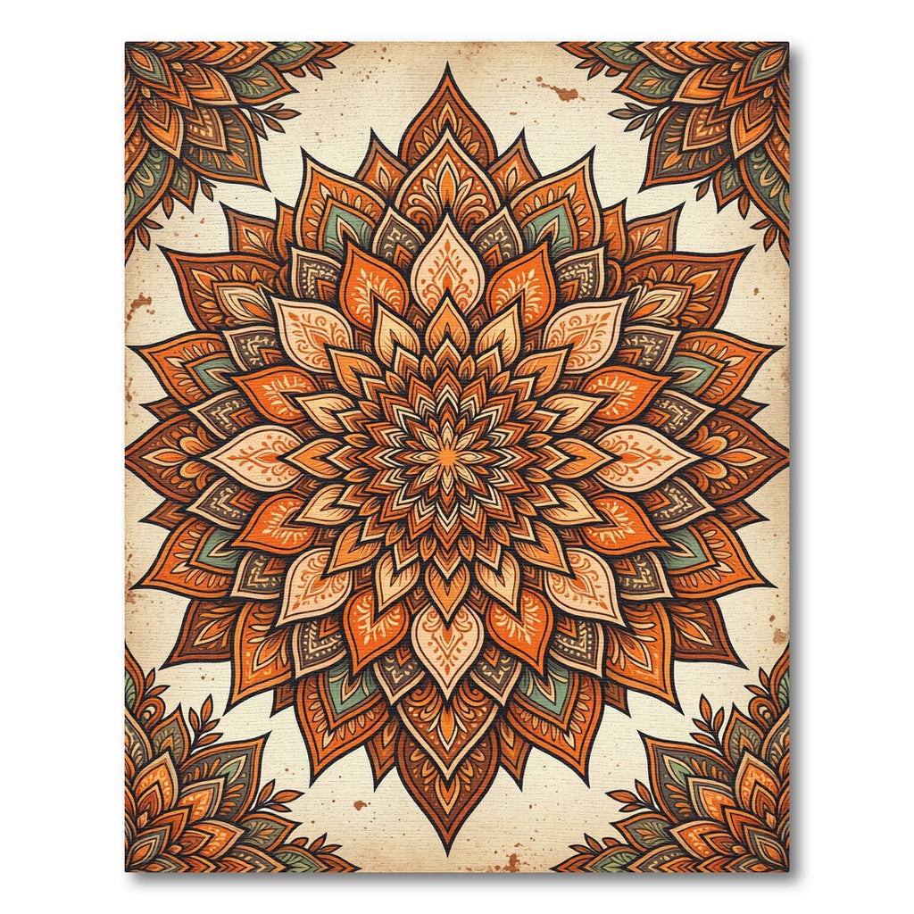 Ornate Terracotta Amber Floral Mandala Rug
