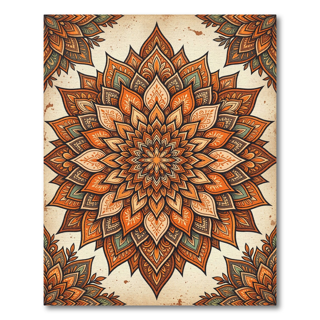 Ornate Terracotta Amber Floral Mandala Rug