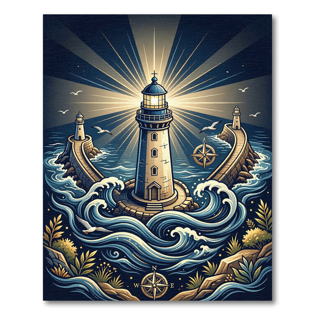 Coastal Lighthouse Navy Nautical Ocean Art Rug