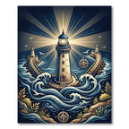 Coastal Lighthouse Navy Nautical Ocean Art Rug