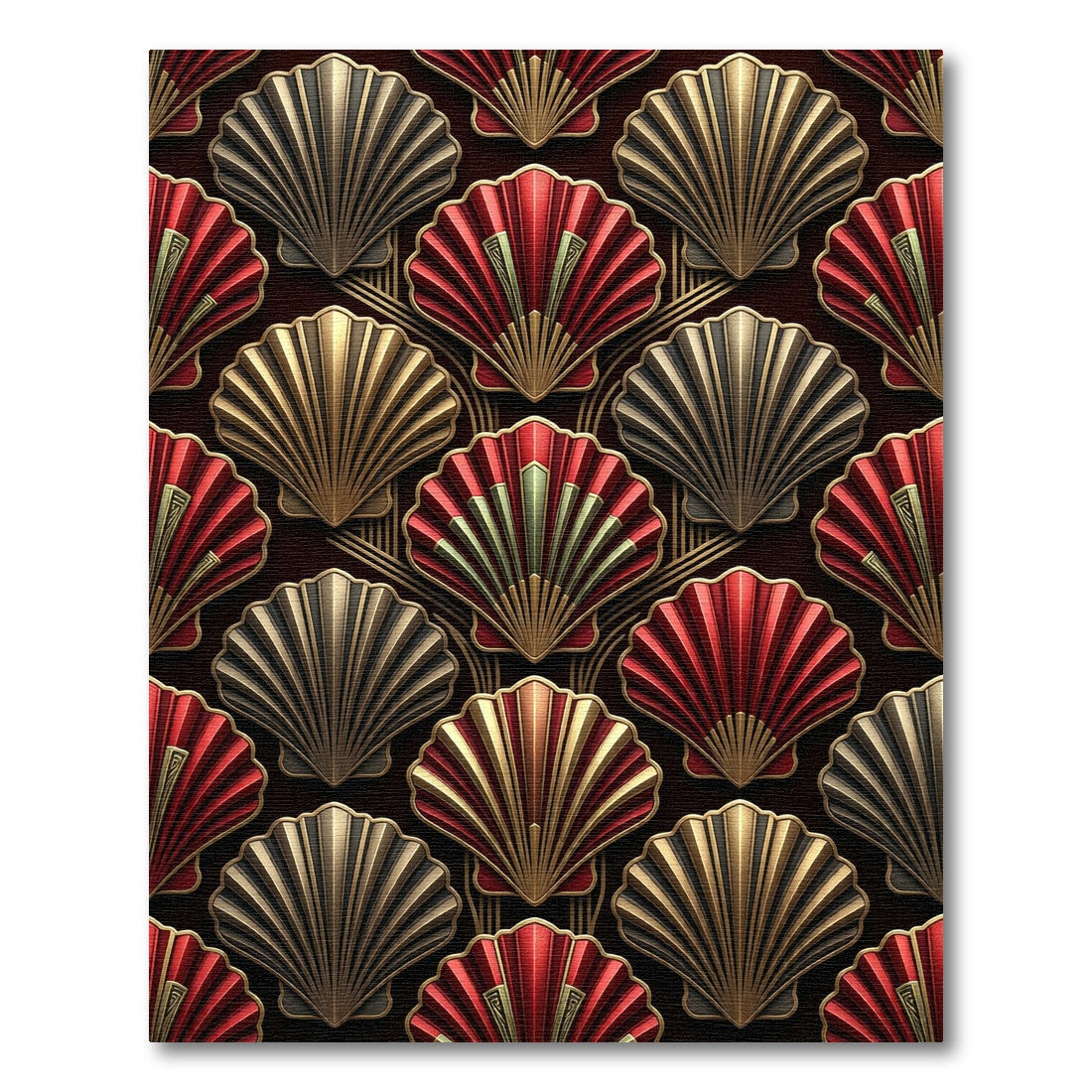 Art Deco Red Gold Fan Rug