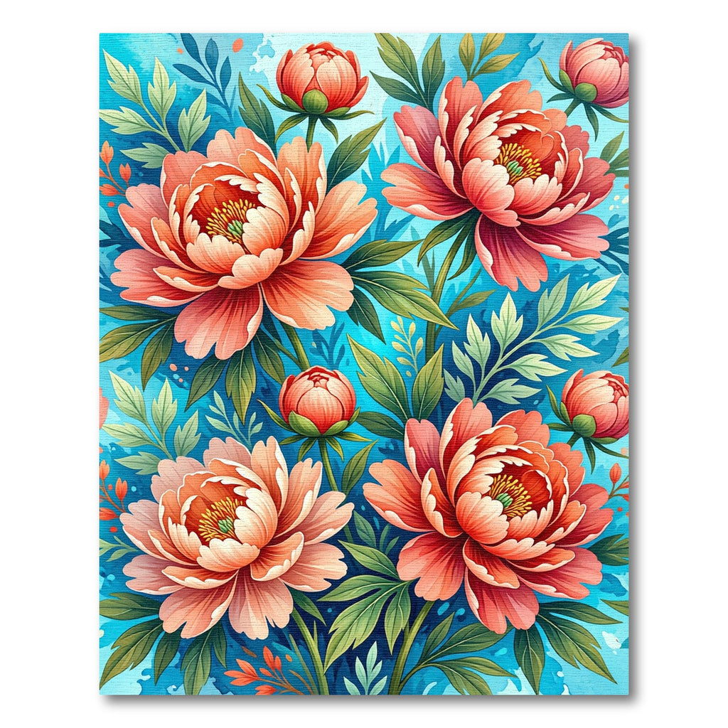 Coral Bloom Garden Watercolor Rug