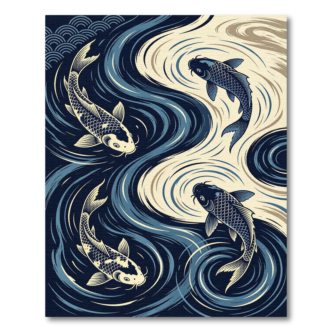 Dark Blue Koi Fish Swirl Rug