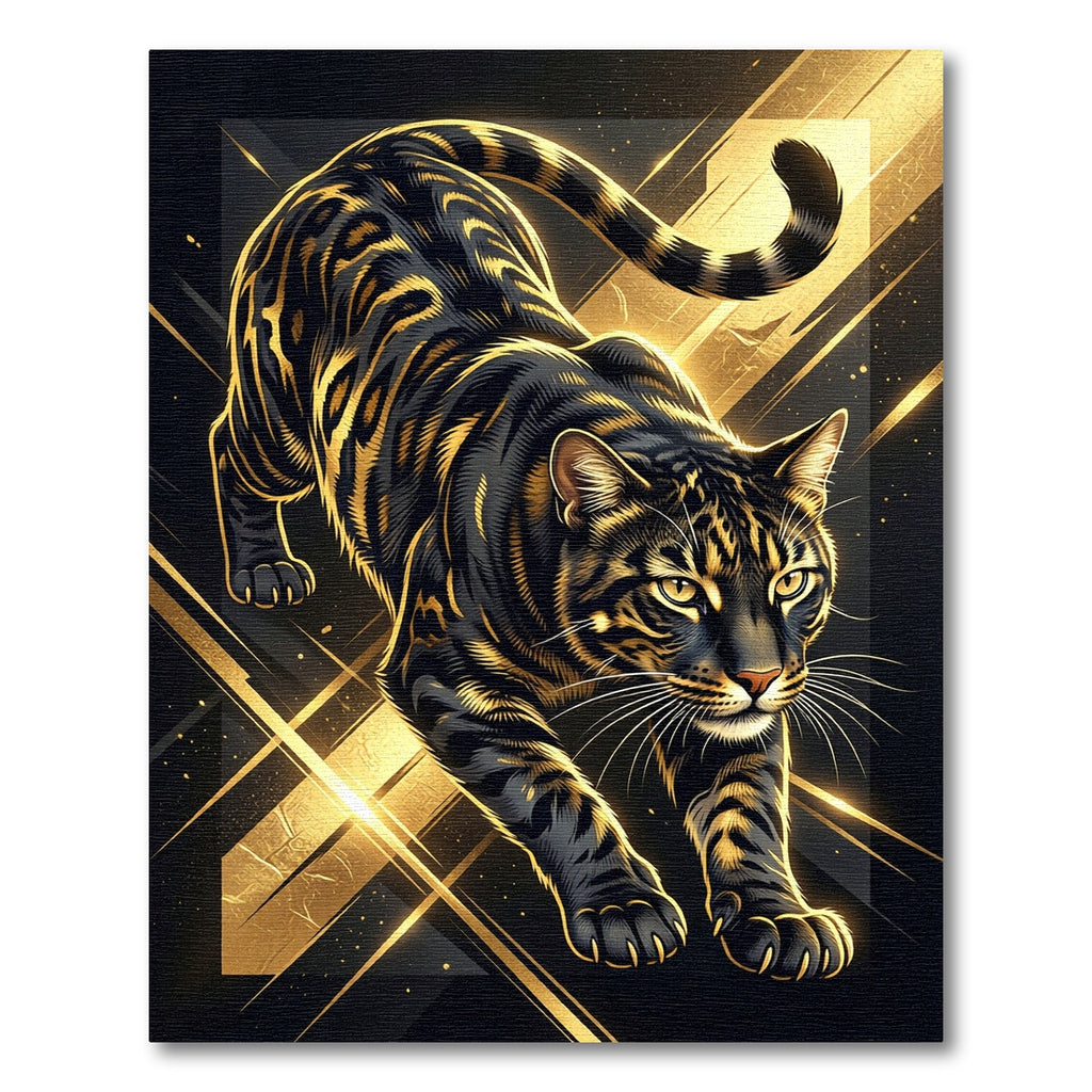 Golden Black Abstract Prowling Tiger Rug