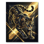 Golden Black Abstract Prowling Tiger Rug