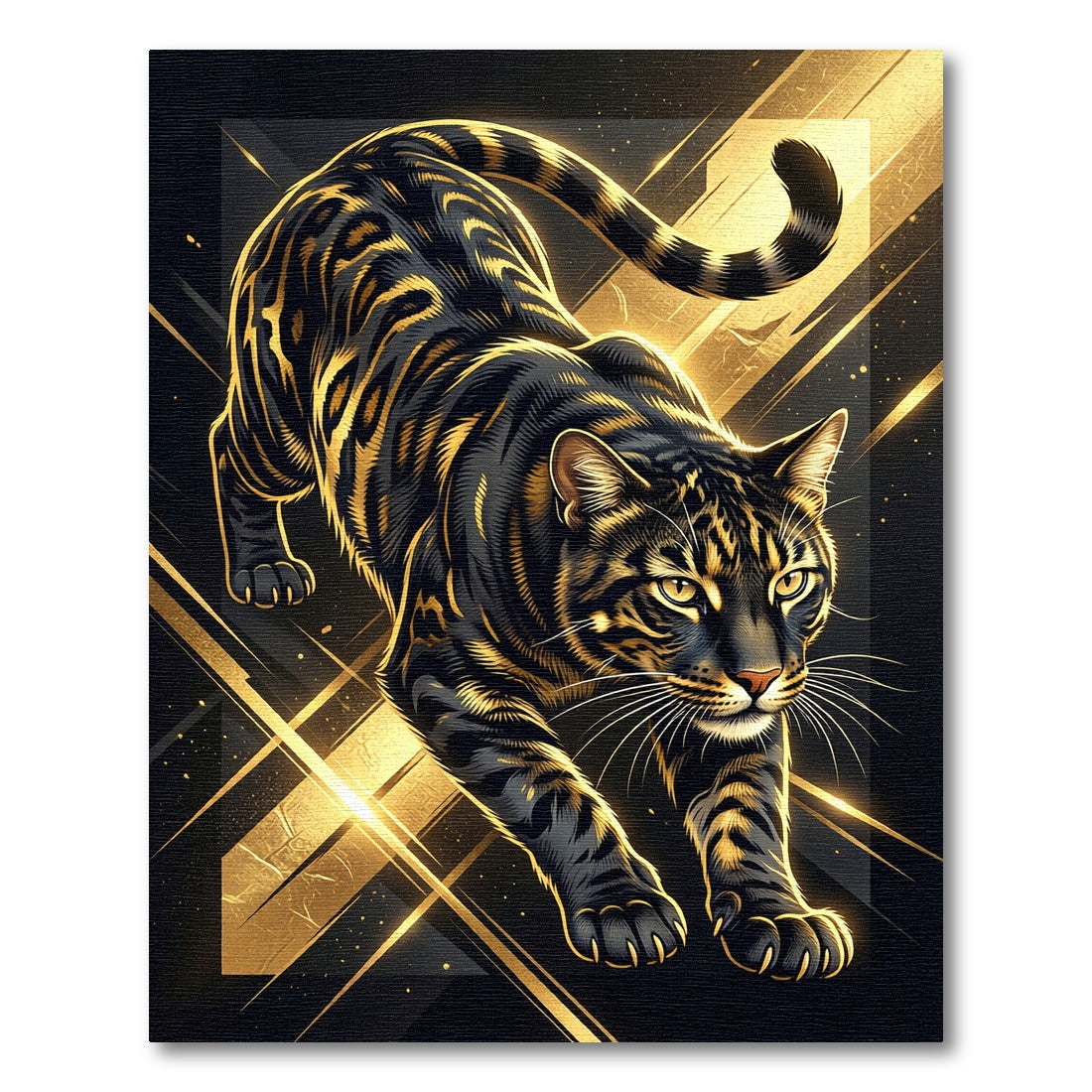 Golden Black Abstract Prowling Tiger Rug