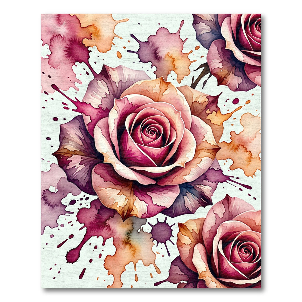 Rose Watercolor Splatter Floral Arrangement Rug