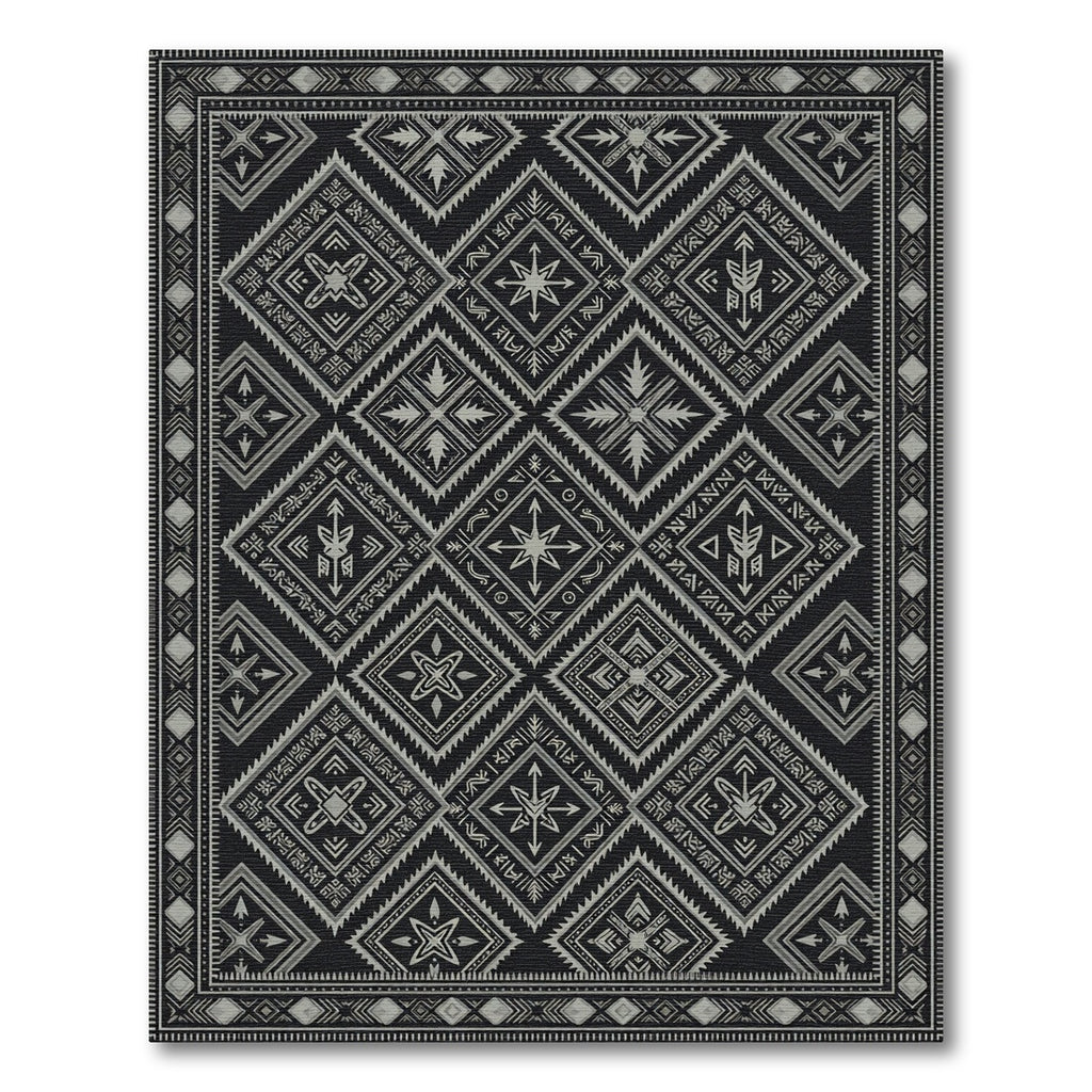 Monochrome Geometric Tribal Diamond Charcoal Rug