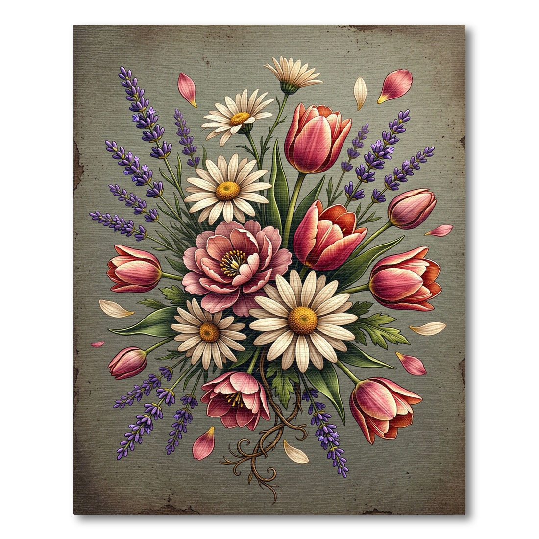 Whimsical Pink Tulips Lavender Daisies Rug