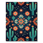 Teal Cactus Orange Star Constellation Rug