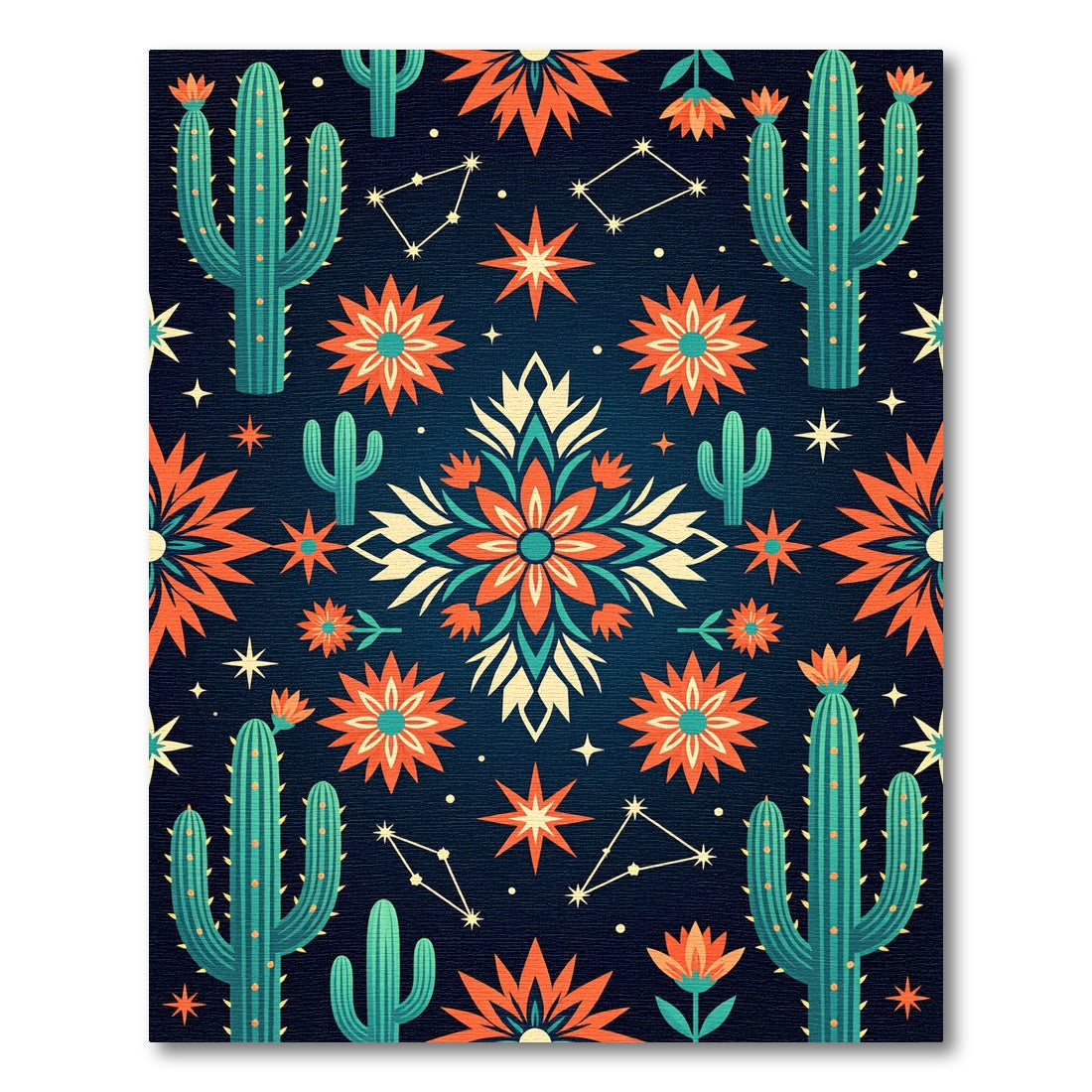 Teal Cactus Orange Star Constellation Rug