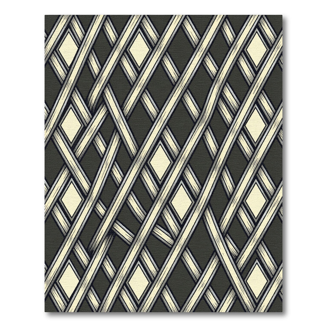 Dark Gray Cream Lattice Diamond Rug