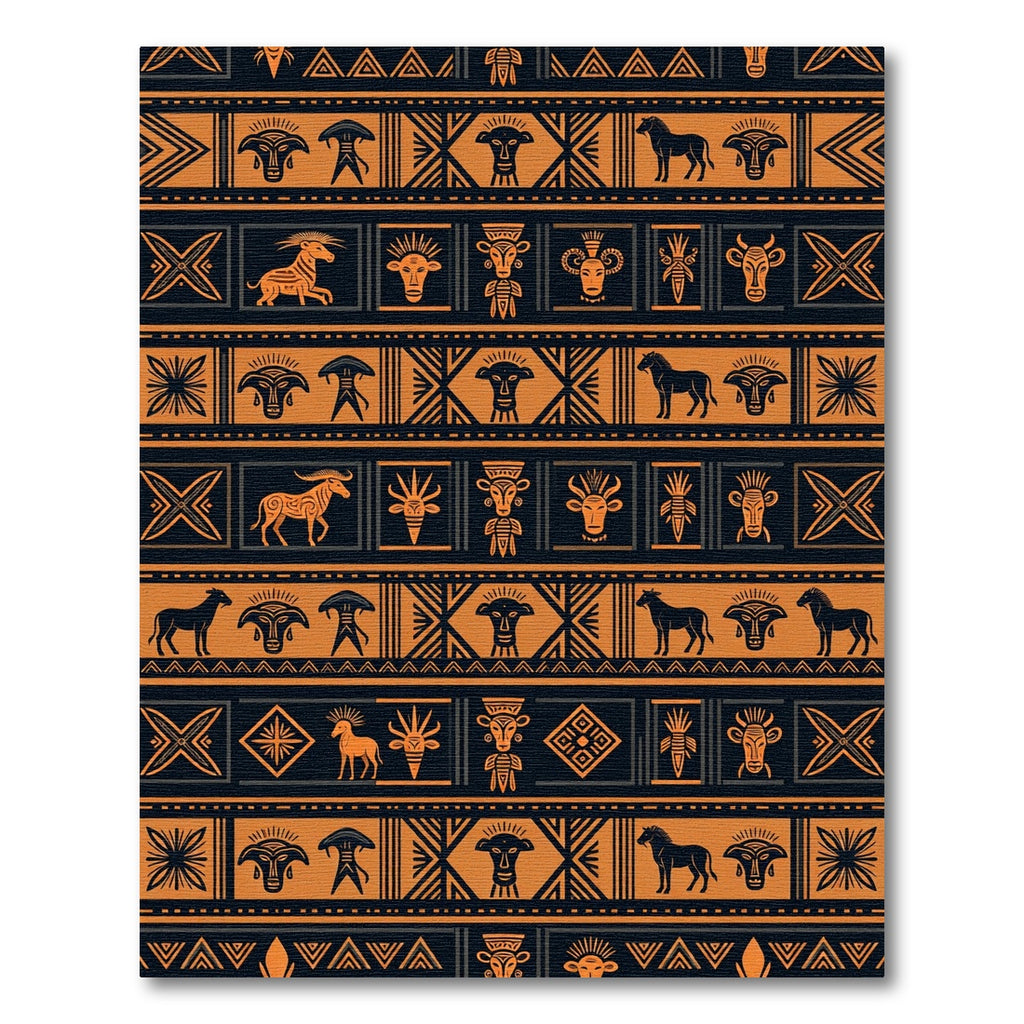 Tribal Ochre Animal Geometric Banded Rug