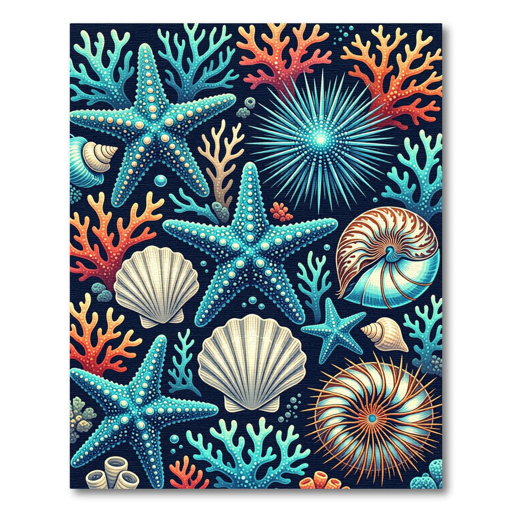 Vibrant Aquatic Starfish and Coral Reef Rug