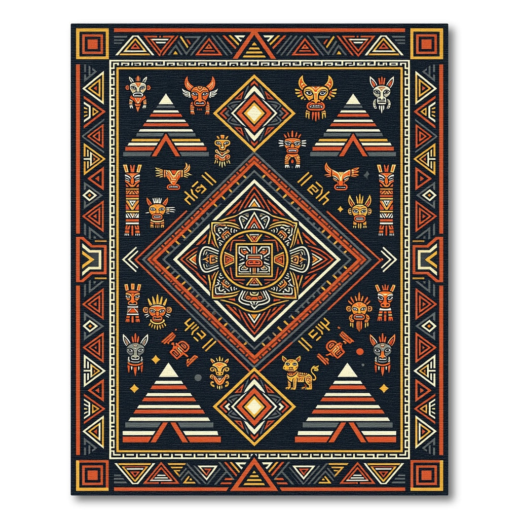 Tribal Mayan Geometric Dark Amber Tapestry Rug