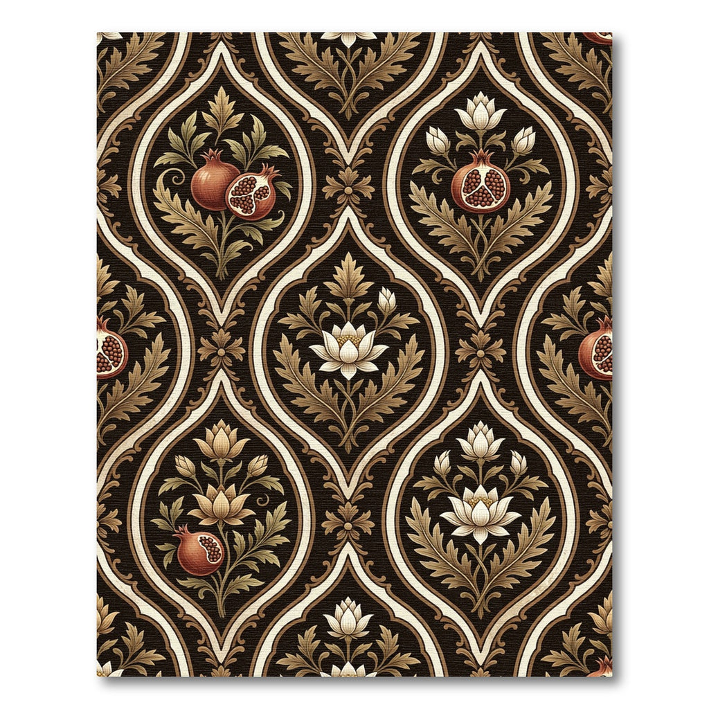 Dark Espresso Pomegranate Lotus Damask Rug