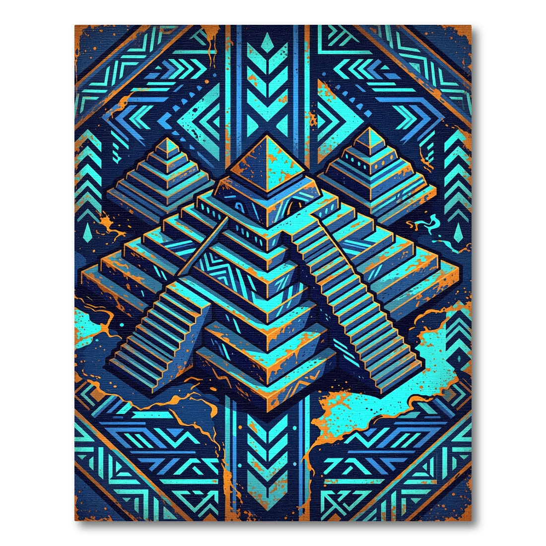 Neon Aztec Pyramid Geometric Vivid Tapestry Rug